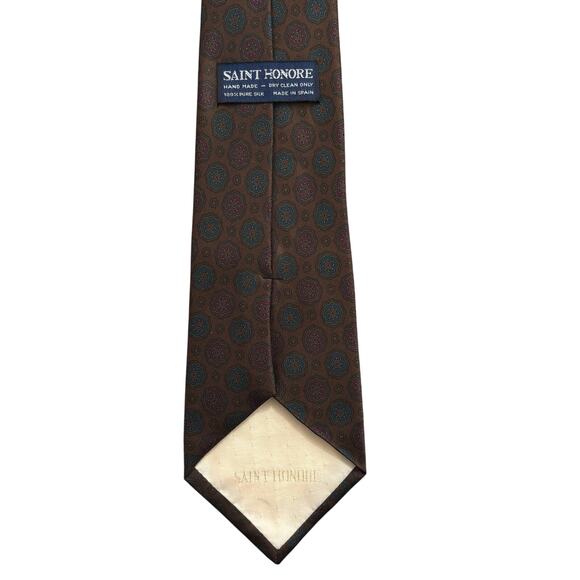 Vintage Saint Honore Handmade 100% Silk Tie Made Spain Preppy Academia Classic - Picture 2 of 3